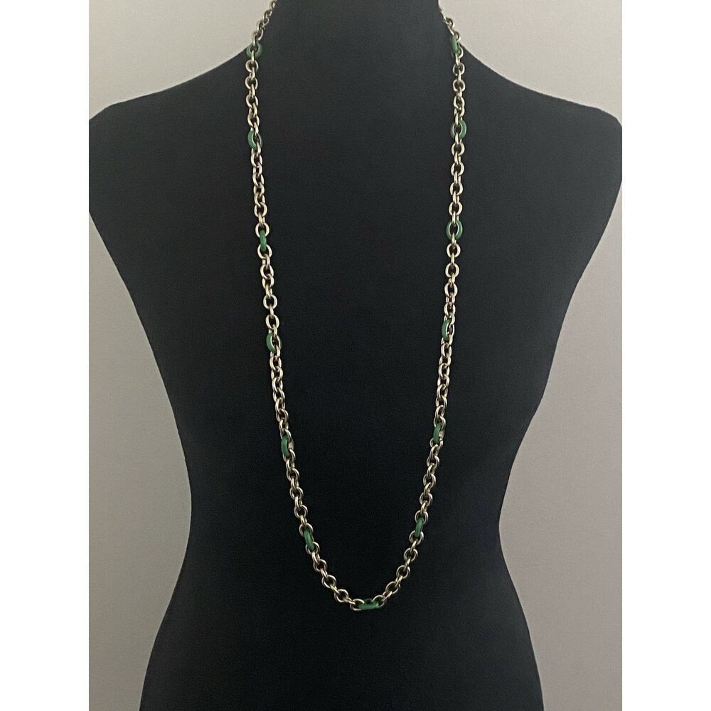 J Crew Green Enamel & Gold-Tone Chain Link Necklace 38"